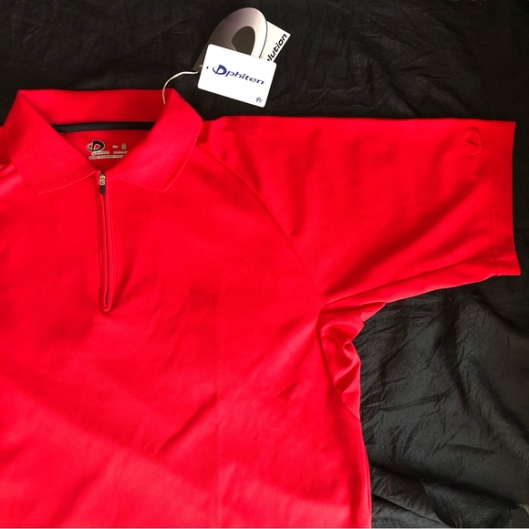 Phiten Evolution Zippered Polo Shirt Aqua Titanium Sport Technology - Red NEW - Picture 9 of 15
